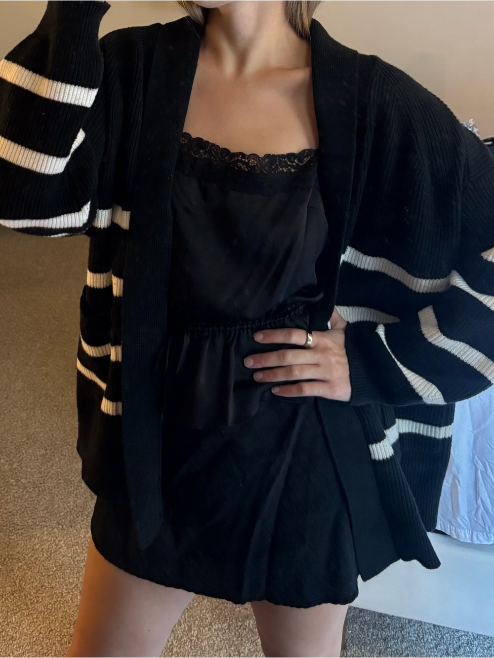 Black and White Striped Cardigan